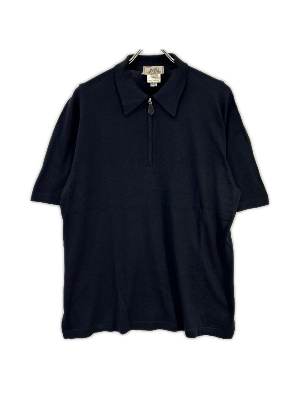 Hermes Black Silk Half Zip Polo